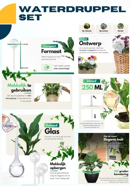 Listing Waterdruppel-set voor planten: de pagina uit het portfolio van ListingMaker